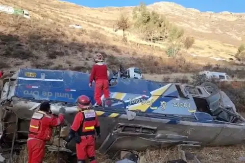 Siete muertos y nueve heridos deja esta madrugada el despiste de un bus que trasladaba a la orquesta "Antología del Folclor" en la carretera Tarma - La Oroya, región Junín. Captura TV