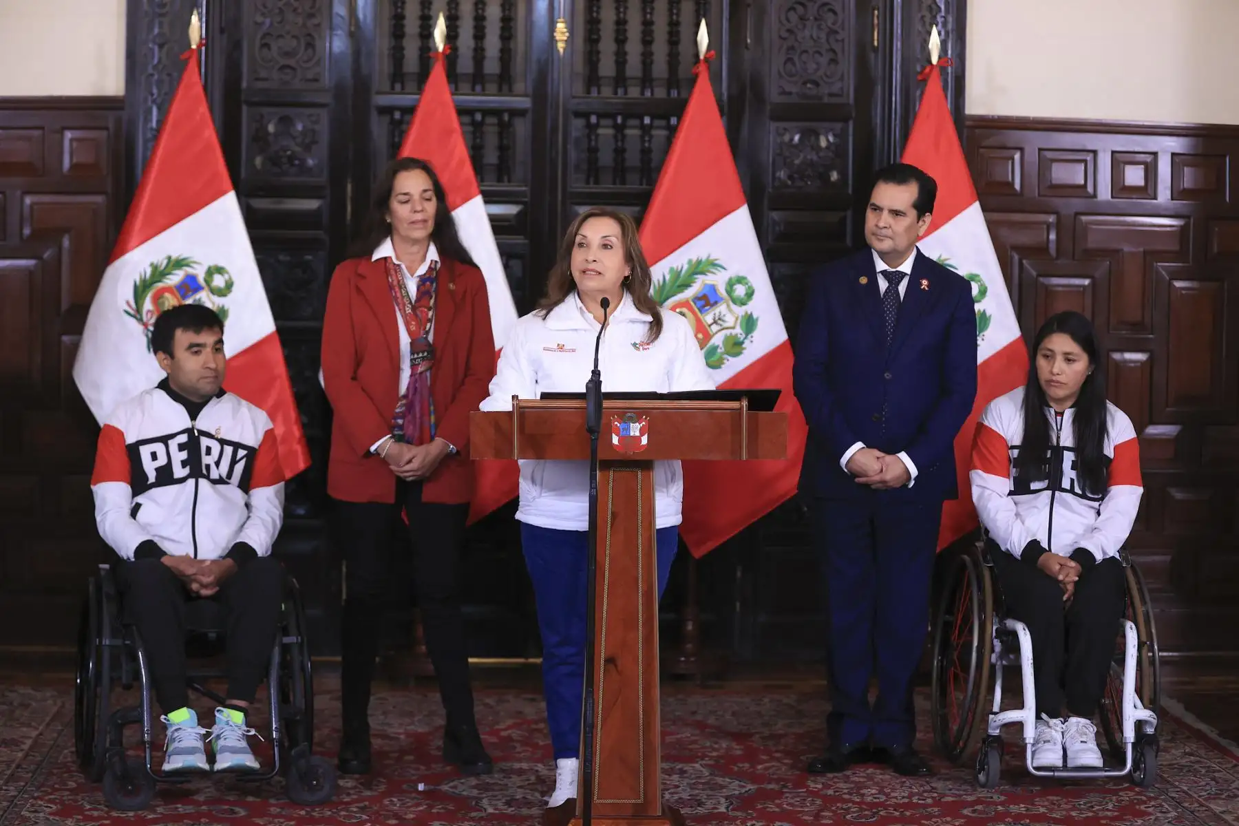 La presidenta de la república, Dina Boluarte, lidera la ceremonia de despedida de los deportistas clasificados a los Juegos Paralímpicos París 2024.
Foto: ANDINA/Prensa Presidencia