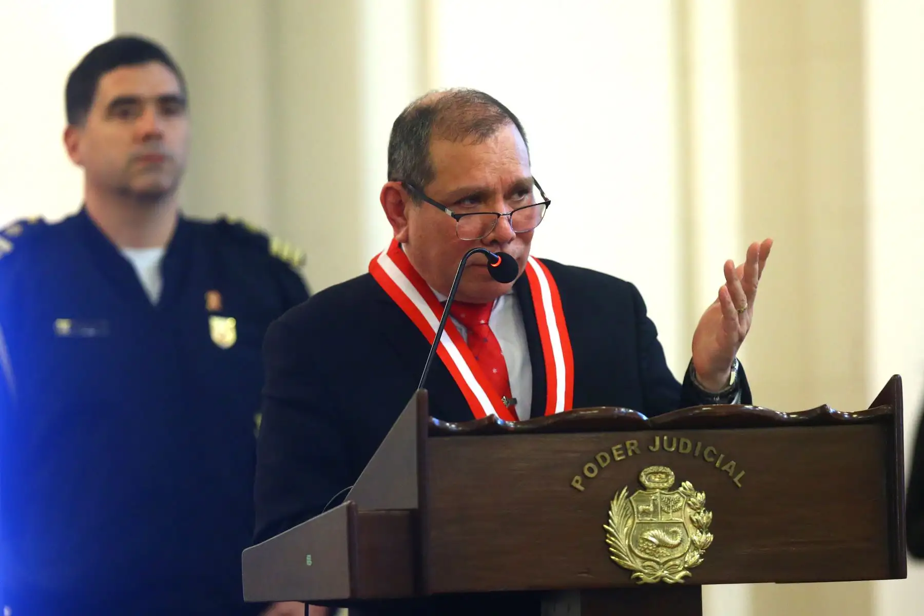 El presidente del Poder Judicial y de la  Corte Superior de Justicia de la República Javier Arévalo Vela participa en la ceremonia de lanzamiento de los actos conmemorativos del Bicentenario de la Corte Suprema de Justicia de la República.
Foto: ANDINA/Eddy Ramos