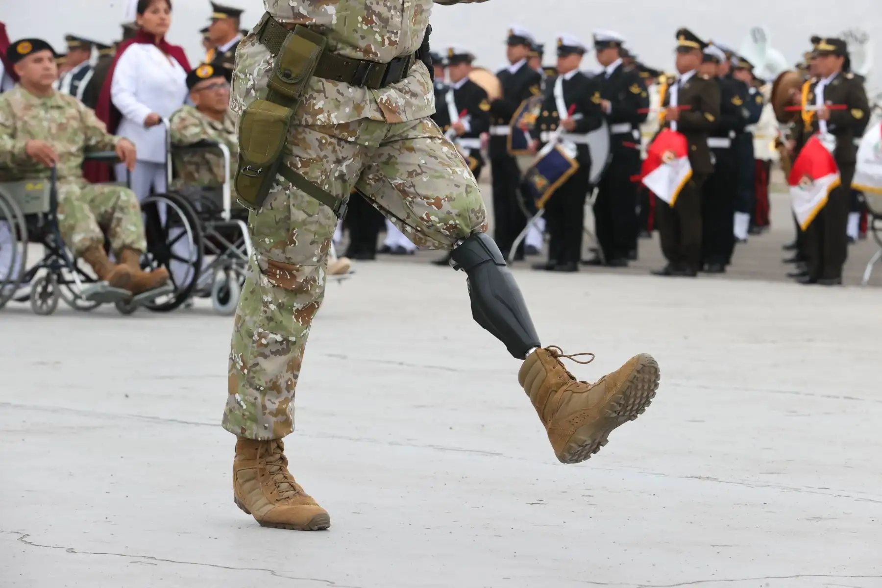 Desfile del batallón de veteranos de guerra durante el ensayo general de la Gran Parada y Desfile Cívico Militar 2024 desarrollado en la base aérea Las Palmas como parte de las actividades por el 203° aniversario de la Independencia Nacional del Perú.

Foto:Juan Carlos Guzmán Negrini