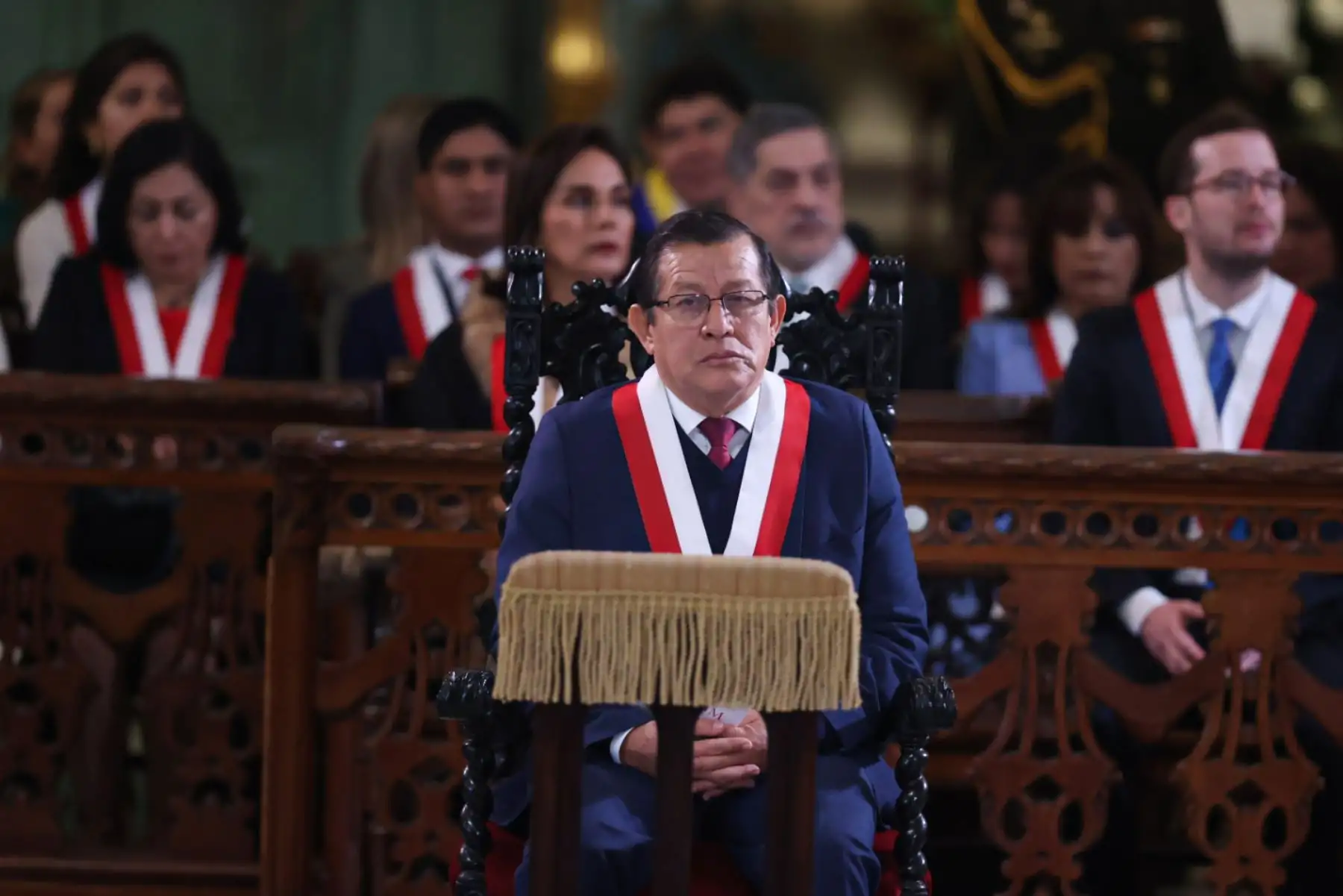 Eduardo Salhuana, presidente del congreso asiste a la Misa Solemne y Te Deum, en la Basílica Catedral de Lima como parte de las actividades previstas con ocasión del 203° Aniversario de la Proclamación de la Independencia Nacional. Foto: ANDINA/ Juan Carlos Guzmán