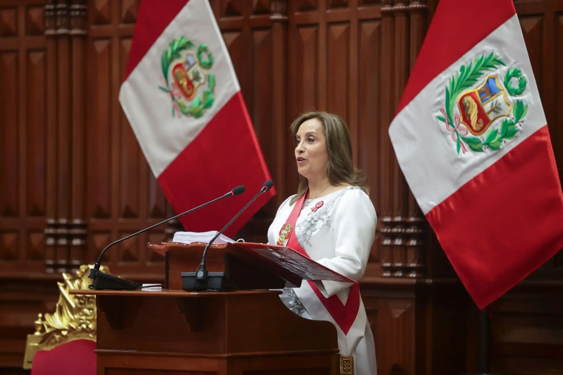 La presidenta Dina Boluarte se dirige al país en un mensaje a la Nación como parte de las actividades previstas con ocasión del 203° Aniversario de la Proclamación de la Independencia Nacional. Foto: ANDINA/Prensa Presidencia