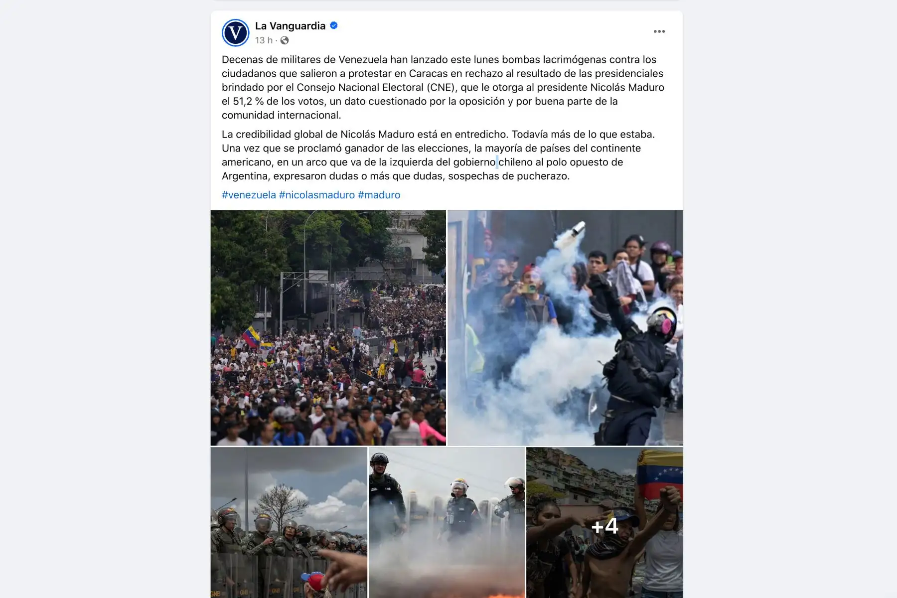 Así informó La Vanguardia de España sobre la crisis política y social en Venezuela, tras las elecciones generales en dicho país, que hasta la fecha dan como ganador al candidato y acual presidente venezolano, Nicolás Maduro. Foto: INTERNET/Medios
