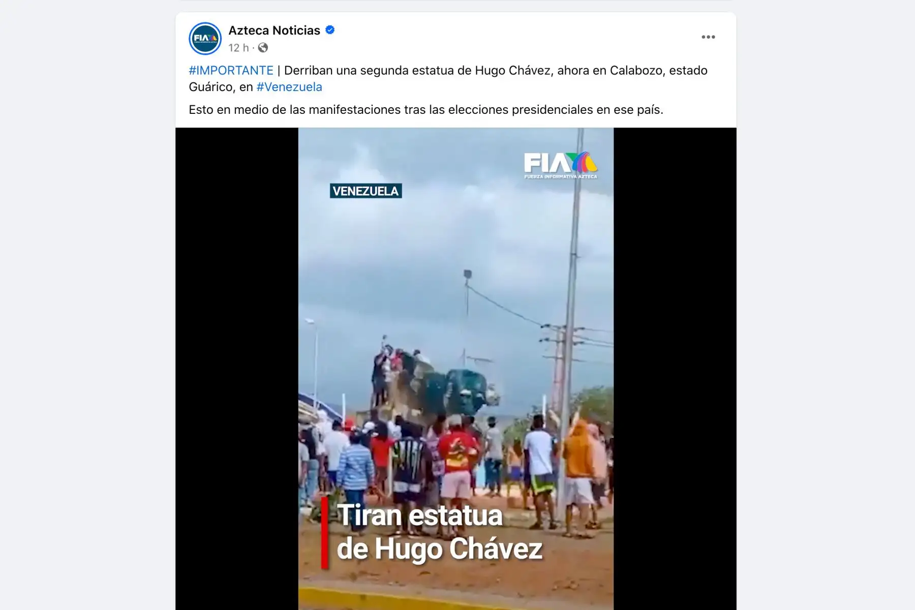 Así informó el canal de TV mexicano Azteca Noticias sobre la crisis política y social en Venezuela, tras las elecciones generales en dicho país, que hasta la fecha dan como ganador al candidato y acual presidente venezolano, Nicolás Maduro. Foto: INTERNET/Medios