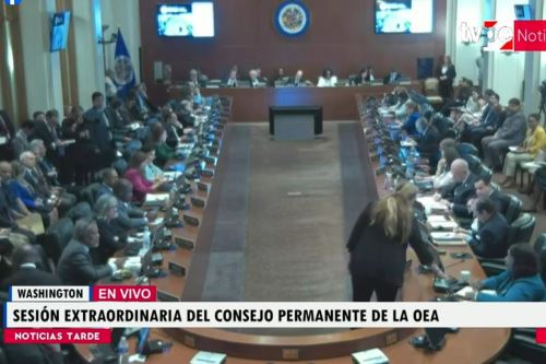 Imagen captada de una transmisión televisiva de la sesión del Consejo Permanente de la OEA sobre la situación en Venezuela.