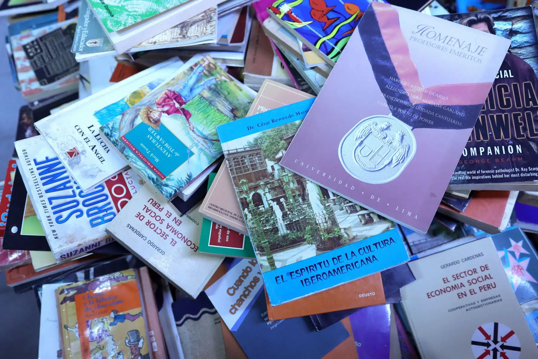 Ofertas de libros en las diversas editoriales y  distribuidores de libros.
Feria Internacional del Libro.
Foto: ANDINA / Lino Chipana.