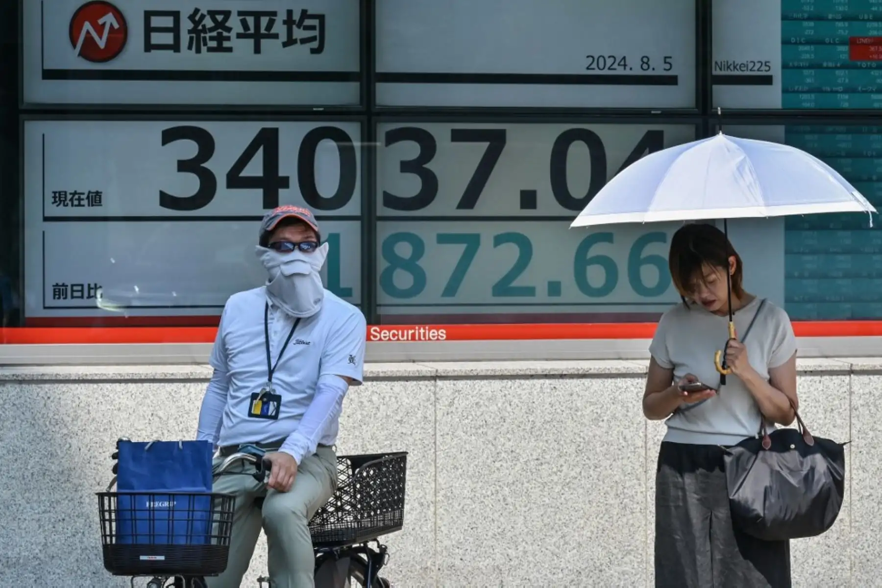 Las acciones de Tokio cayeron más del siete por ciento en la apertura del 5 de agosto, lastradas por un resurgimiento del yen y unos Estados Unidos pobres. datos de empleo que alimentaron los temores de recesión. Foto: AFP