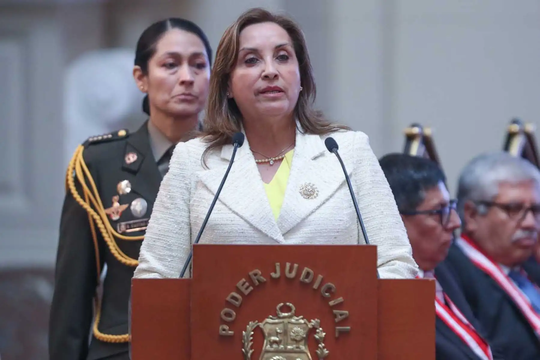 La presidenta de la república, Dina Boluarte, participa en la ceremonia por el Día del Juez. Foto: ANDINA/ Lino Chipana