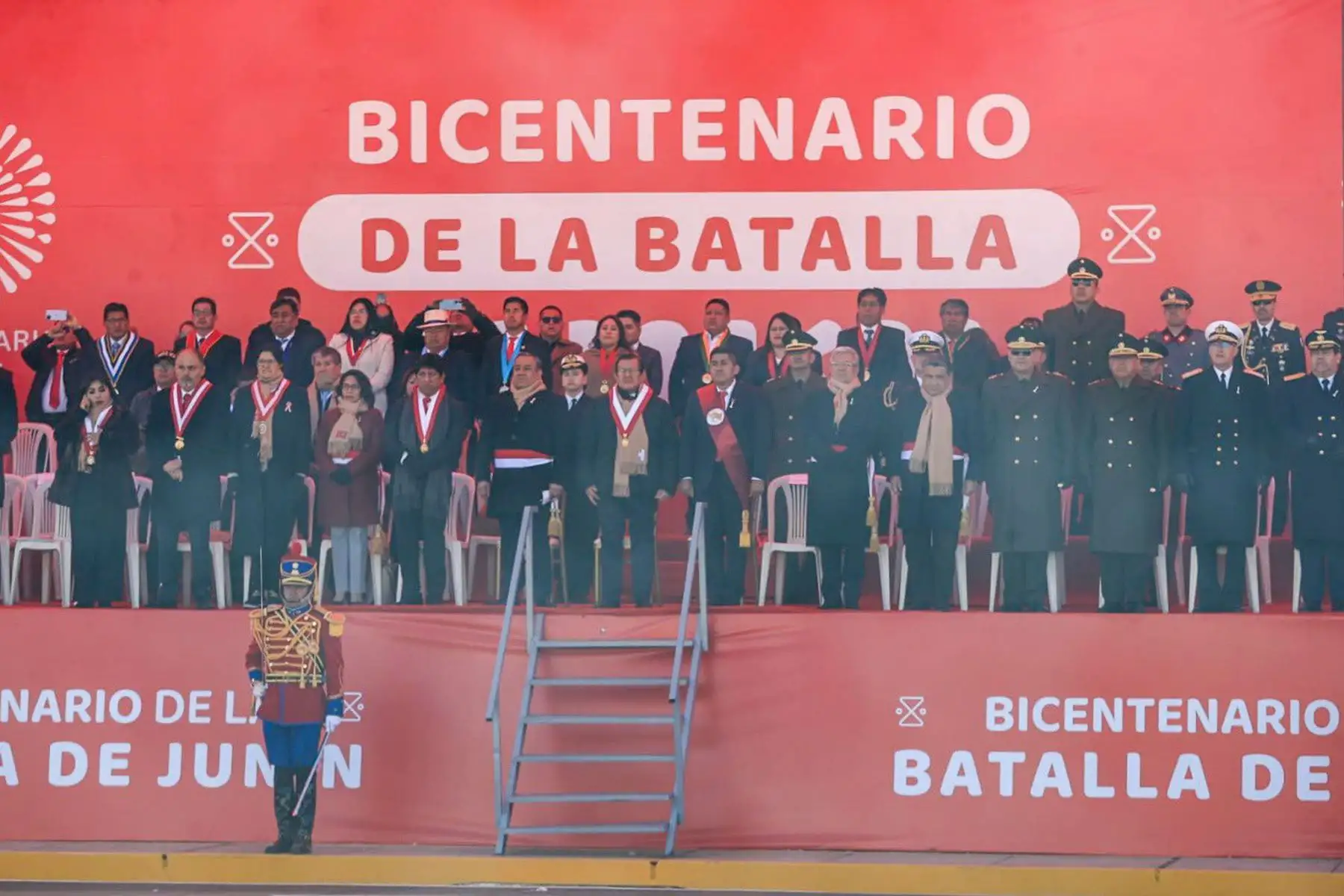 El presidente del Consejo de Ministros, Gustavo Adrianzén, lidera la ceremonia por bicentenario de la batalla de Junín, gesta heroica determinante en el camino para consolidar la independencia del Perú. Foto: PCM