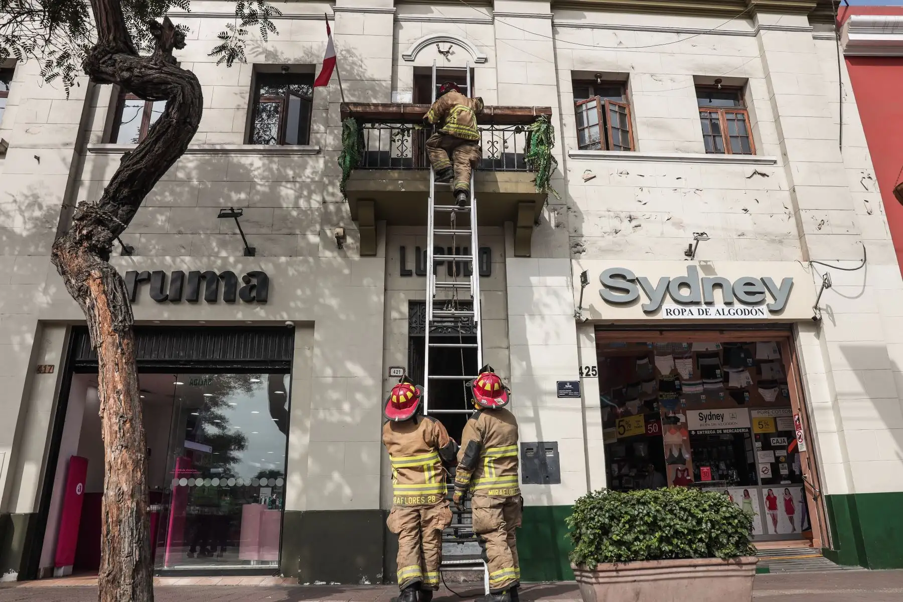 Cuerpo de Bomberos se despliega para rescatar a una persona atrapada en un segundo piso. Foto: ANDINA/ Connie Calderon
