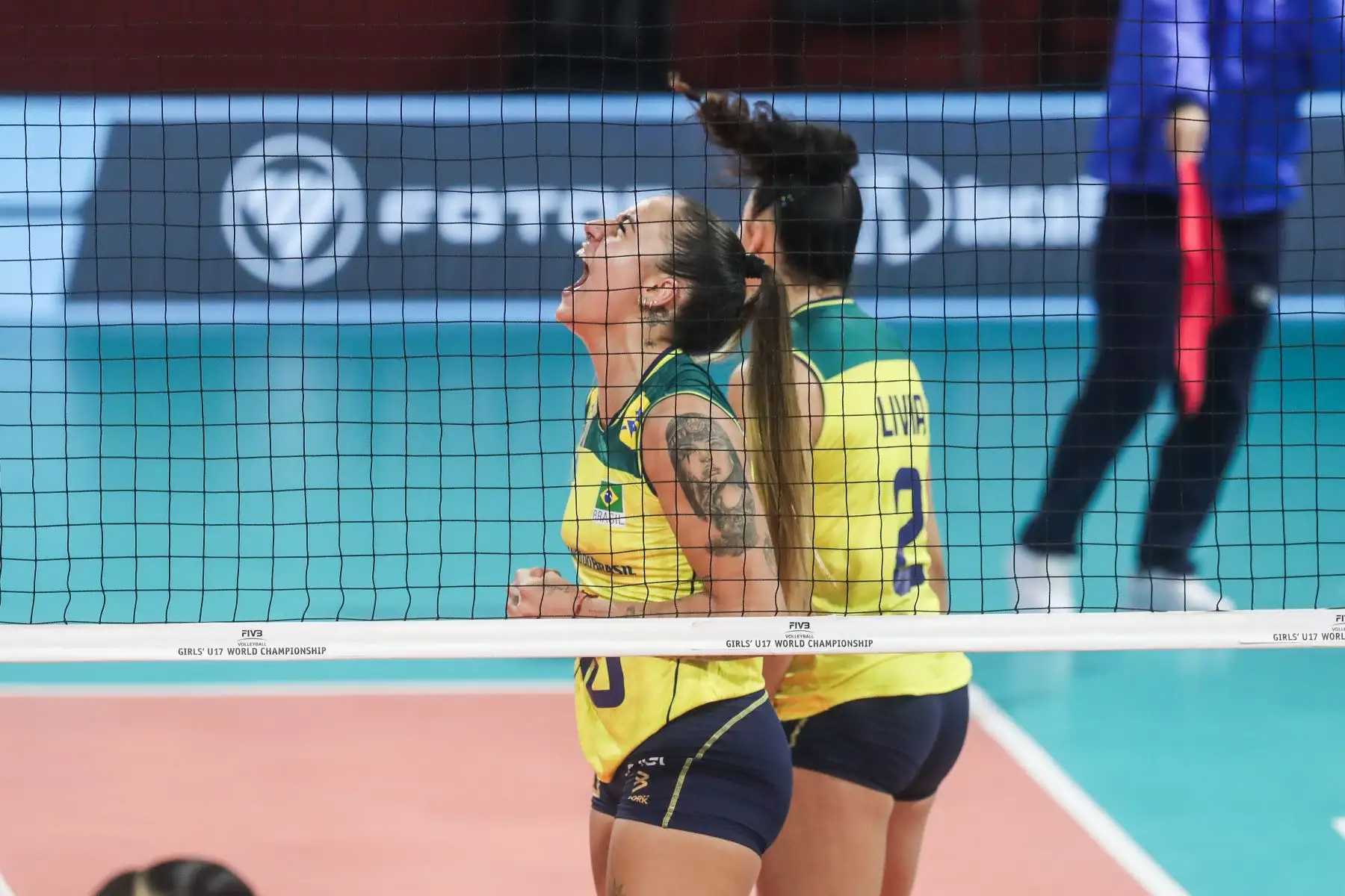 la jugadora Eduarda Sabino celebra un punto durante el partido Brasil vs. China Taipei
en los cuartos de final del Mundial de Vóley Sub-17 en el Coliseo Dibós. Foto: ANDINA/ Connie Calderon