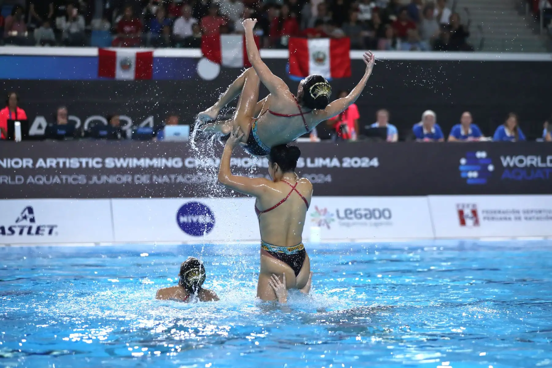 El equipo nacional participa en la categoría equipo libre damas en el Mundial Junior de Natación Artística que se desarrolla en el Centro Acuático de la Videna.
Foto: ANDINA / Lino Chipana