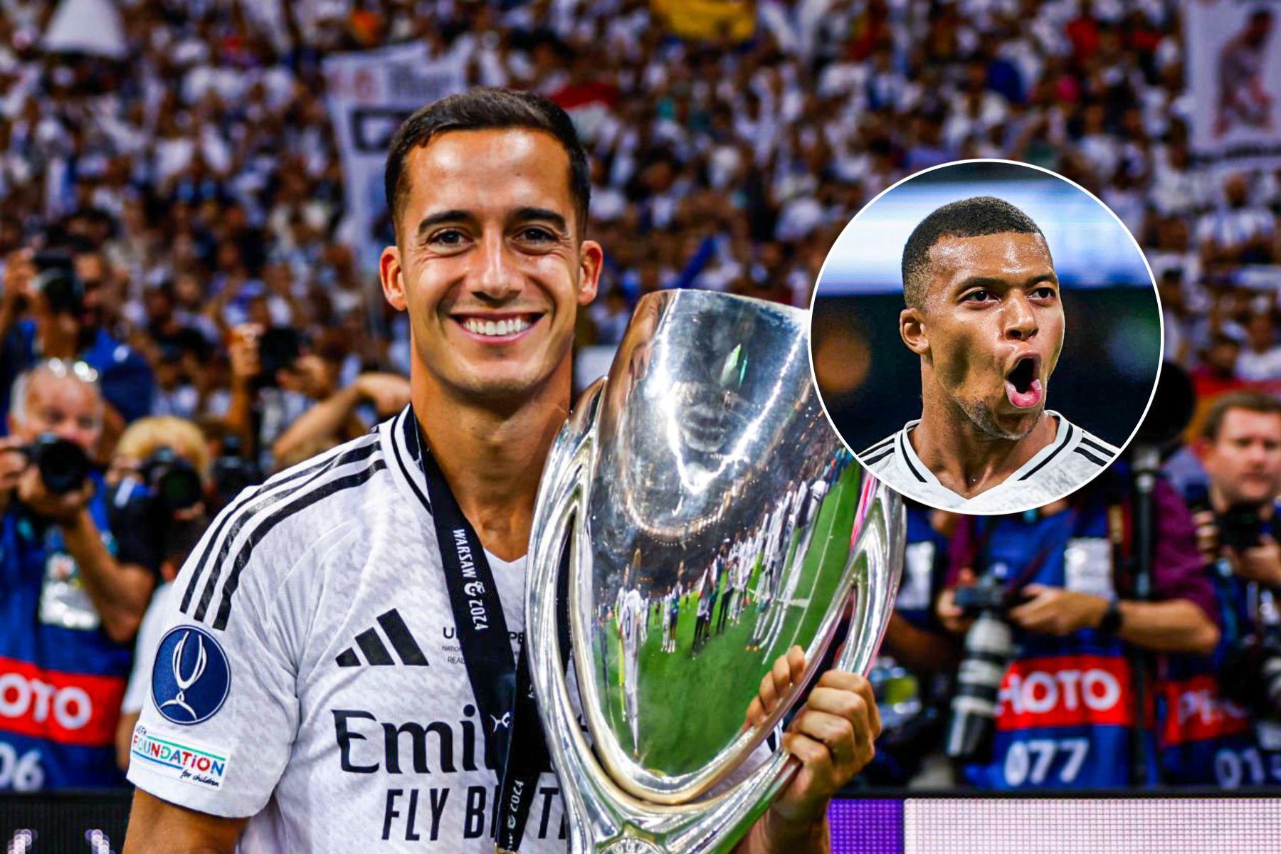 Lucas Vásquez y Kyliam Mbappé ambos jugadores del Real Madrid.