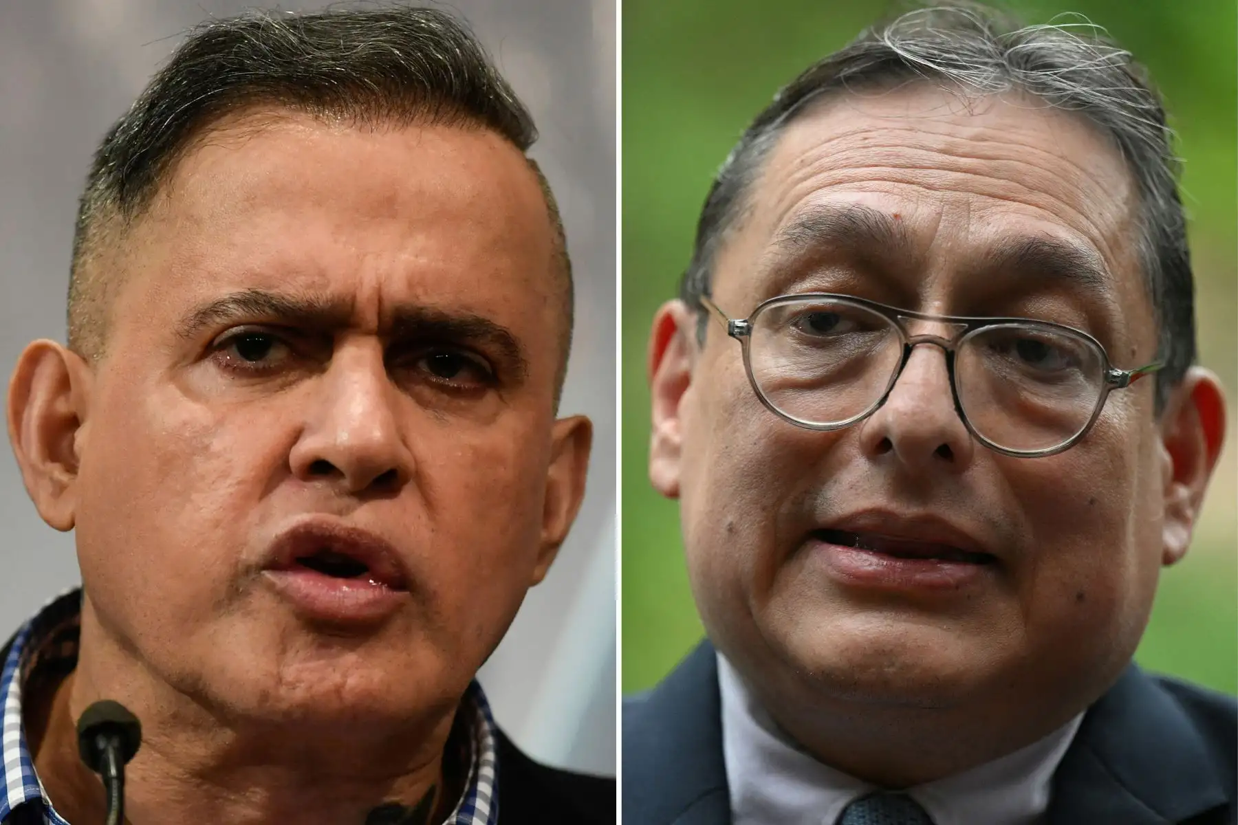En esta combinación de imágenes, el fiscal general de Venezuela, Tarek William Saab, y José Vicente Haro, abogado del candidato presidencial de la oposición venezolana, Edmundo González Urrutia. Foto: AFP
