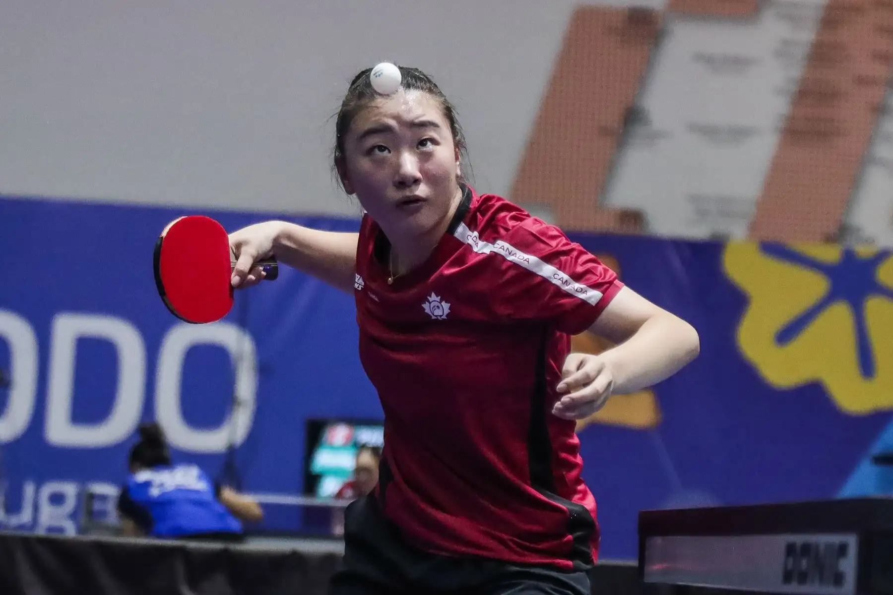 La canadiense Demi Cai demuestra su destreza y habilidad durante su competencia de singles mujeres por el Panamericano Juvenil de Tenis de Mesa en la Videna. Foto: ANDINA/ Connie Calderon
