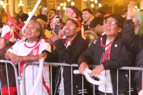 Hinchas peruanos miraron el partido entre Perú y Colombia en pantalla grande desde el centro de Lima