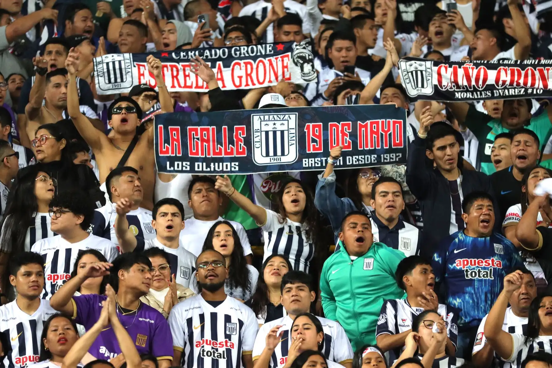 Hinchas de Alianza Lima alientan a su equipo que hoy se enfrenta al club Sport Boys   por la fecha 12 del Torneo Clausura 2024 en el estadio Estadio Nacional.
Foto: ANDINA/ Lino Chipana