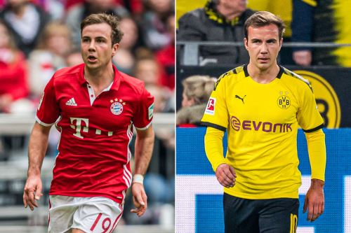 Mario Gotze vistiendo las camisetas del Bayern Munich y Borussia Dortmund.