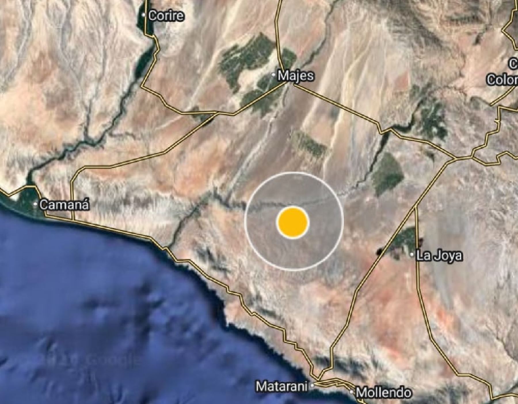 El epicentro del sismo de magnitud 4.3 se ubicó en el distrito de Quilca, en la provincia arequipeña de Camaná. Foto: ANDINA/Difusión