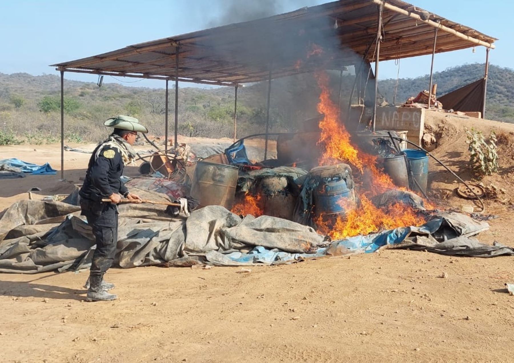 Fiscalía Especializada en Materia Ambiental de Sullana destruye diez plantas de la minería ilegal que operaban en la provincia de Ayabaca, región Piura. ANDINA/Difusión