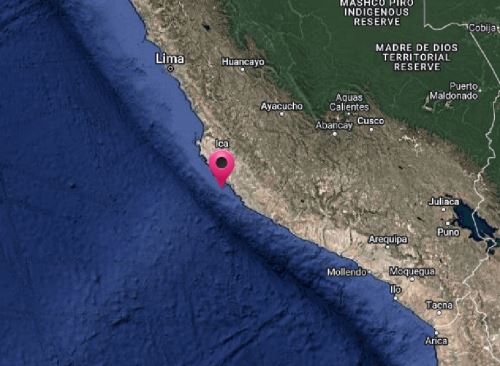 El epicentro del temblor se localizó en el océano Pacífico, cerca de la ciudad de San Juan de Marcona, región Ica.