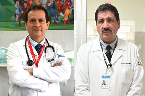 El cardiólogo pediatra, Carlos Mariño, y el pediatra nefrólogo, Mario Humberto Encinas Arana, jefe del Servicio de Nefrología, tienen una vasta experiencia de trabajo dedicado a cuidar la vida de niños, niñas y adolescentes que llegan al INSN en graves condiciones. ANDINA/ INSN.