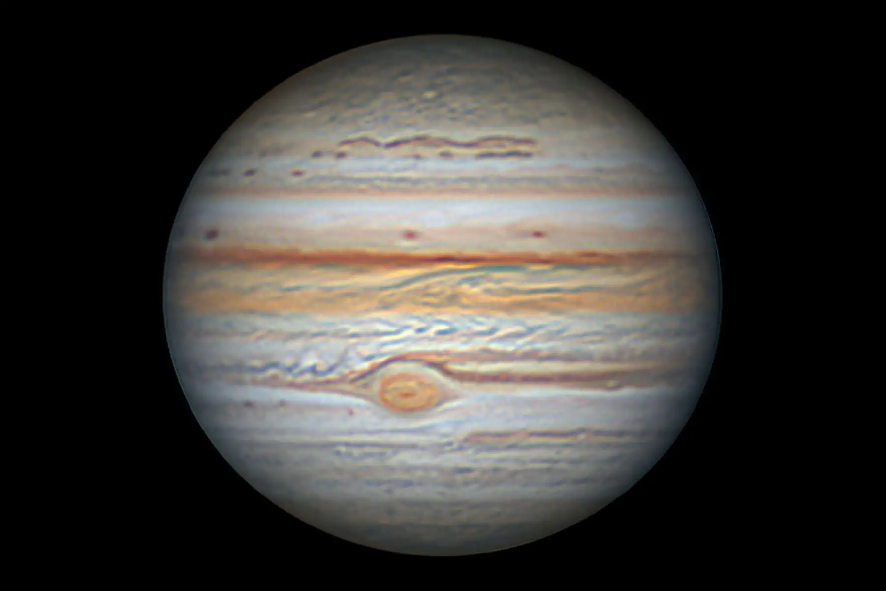 Fotografía del planeta Júpiter, con el detalle de la Gran Mancha Roja, tomada desde Observatorio Discovery Perú de Huancayo, el 7 de agosto del 2021. Foto: José Santivañez / Hugo Santivañez