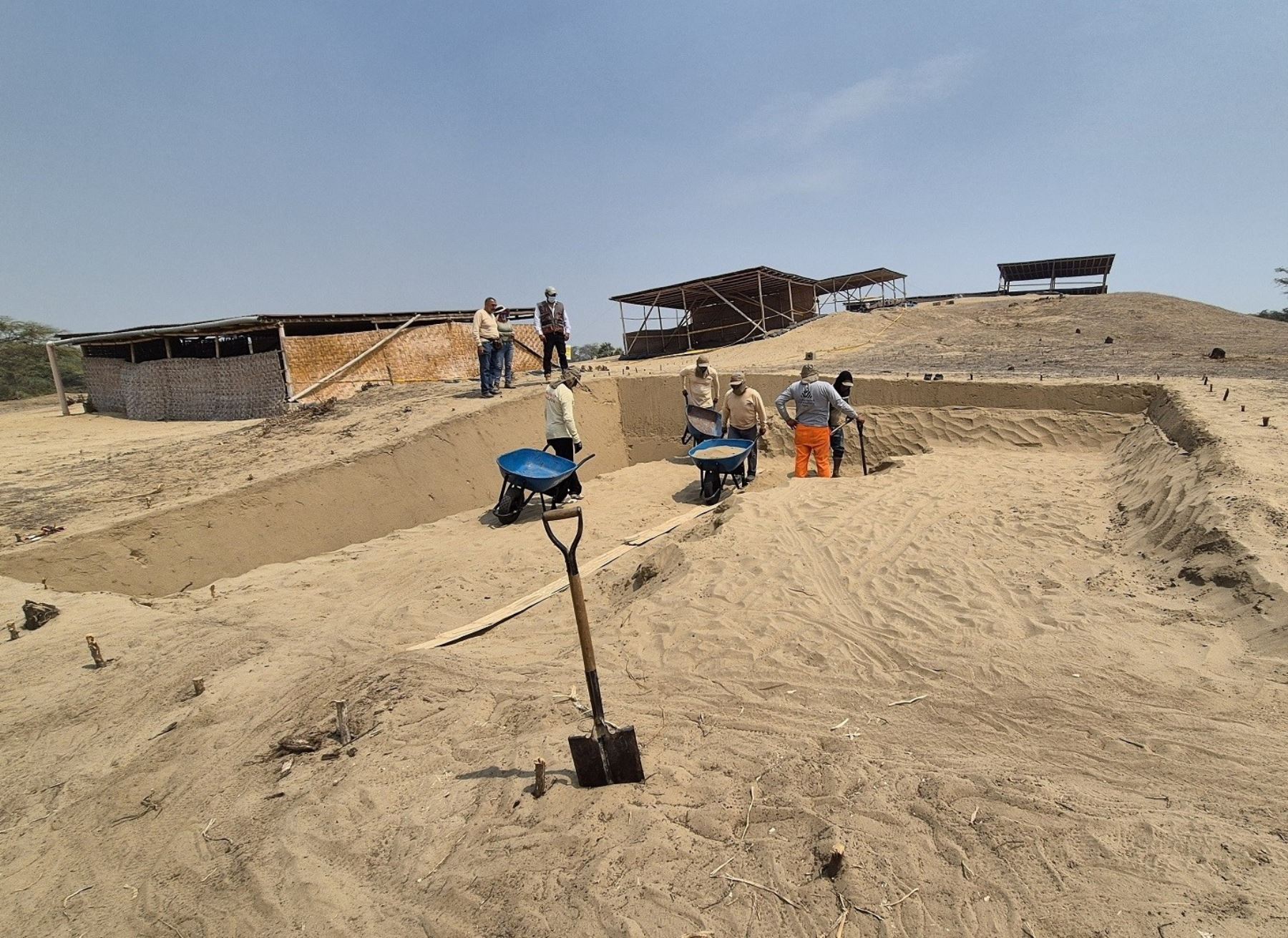 La Unidad Ejecutora 005 Naylamp Lambayeque reanudó la investigación arqueológica en Huaca Bandera. El objetivo es documentar las dos fases de ocupación del Conjunto Amurallado 2 de esta zona arqueológica monumental. ANDINA/Difusión