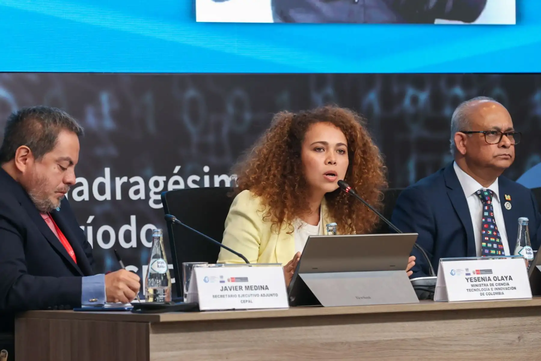 Intervención de Ángela Yesenia Olaya, Ministra de Ciencia, Tecnología e Innovación de Colombia en la Mesa 1 del cuadragésimo período de sesiones de la Comisión  Económica para América Latina (CEPAL)

Foto: ANDINA/Juan Carlos Guzmán Negrini