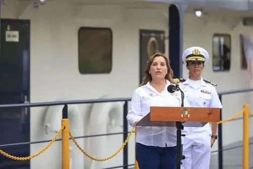 Desde Loreto, la Presidenta de la República, Dina Ercilia Boluarte Zegarra, participa en la ceremonia de incorporación de las PIAS, Río Ucayali I y II, a la Marina de Guerra del Perú. Foto: ANDINA/Prensa Presidencia.