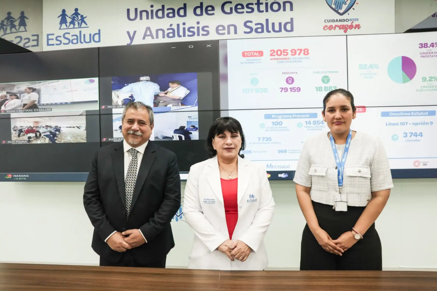 Presidenta ejecutiva de EsSalud, Dra. María Elena Aguilar, detalla las acciones que se están implementando para detectar el cáncer de mama, cuello uterino y próstata a nivel nacional, de manera temprana. Entre estas iniciativas, destaca el programa Prevenir, que llevará a cabo operativos en Abancay, Piura y Lima. Foto: ANDINA/ Connie Calderon