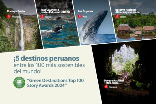 Kuélap-Gocta (Amazonas), el Parque Nacional Tingo María (Huánuco), la Reserva Allpahuayo Mishana (Loreto), la Reserva Sistema de Islas, Islotes y Puntas Guaneras, sector Islotes Palomino (Callao); y Los Órganos (Piura) fueron reconocidos por los premios Green Destinations TOP 100.