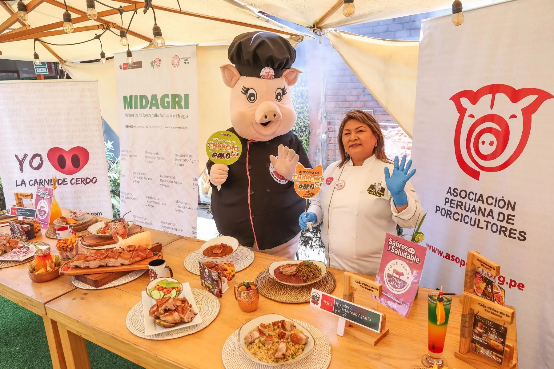 Con la finalidad de revalorar el trabajo de los más de 460 mil productores rurales de todo el país que se dedican a la crianza y comercialización de la carne de cerdo, y, como parte de las actividades por el “Día del Chancho al Palo”. Foto: Difusión