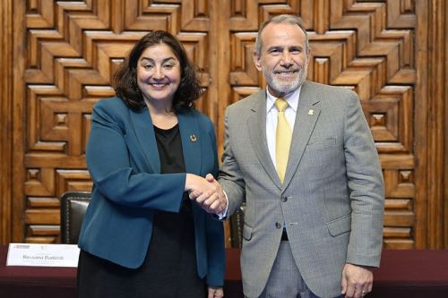 Canciller Elmer Schialer, y la coordinadora de la ONU en el Perú, Rossana Dudziak. ANDINA/Difusión