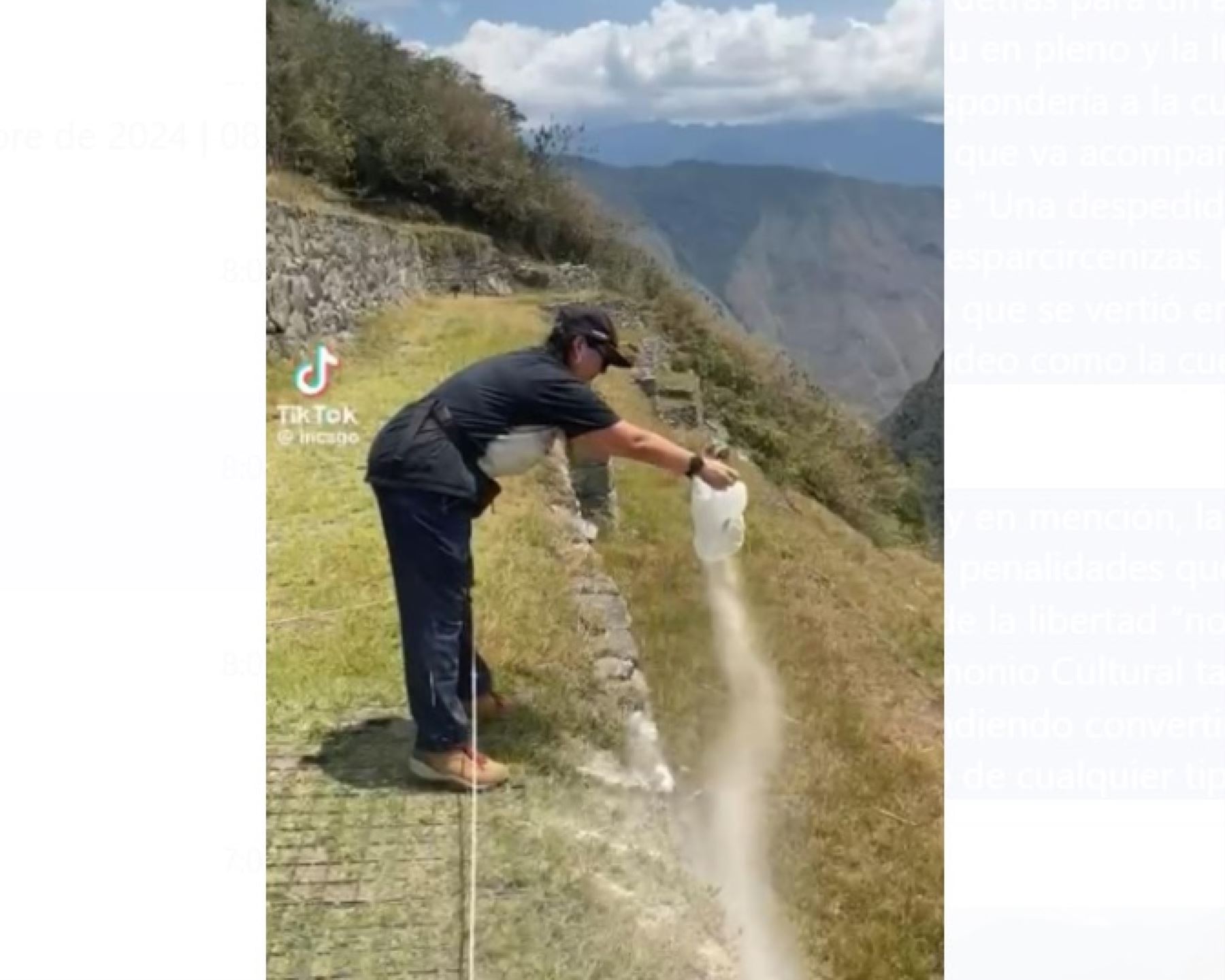 La Comisión de Juristas de Cusco denunció un posible atentado contra el patrimonio cultural de Machu Picchu  tras conocer que dos personas habrían arrojado cenizas de una persona en la ciudadela inca. ANDINA/Difusión