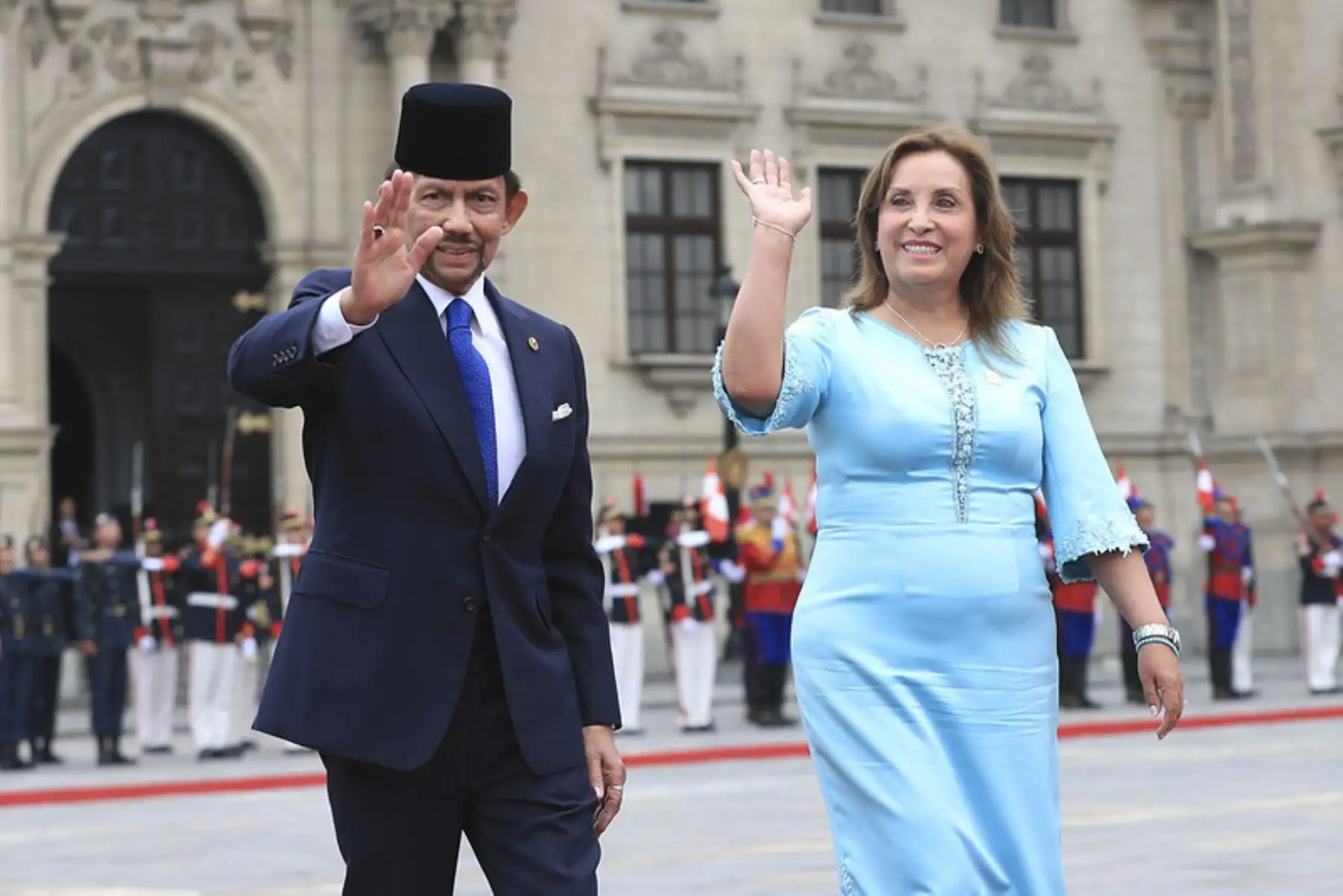 La presidenta de la república, Dina Boluarte, recibió al sultán de Brunéi Darussalam, su majestad Haji Hassanal Bolkiah, quien visita el Perú en visita de Estado. Foto: ANDINA/Prensa Presidencia