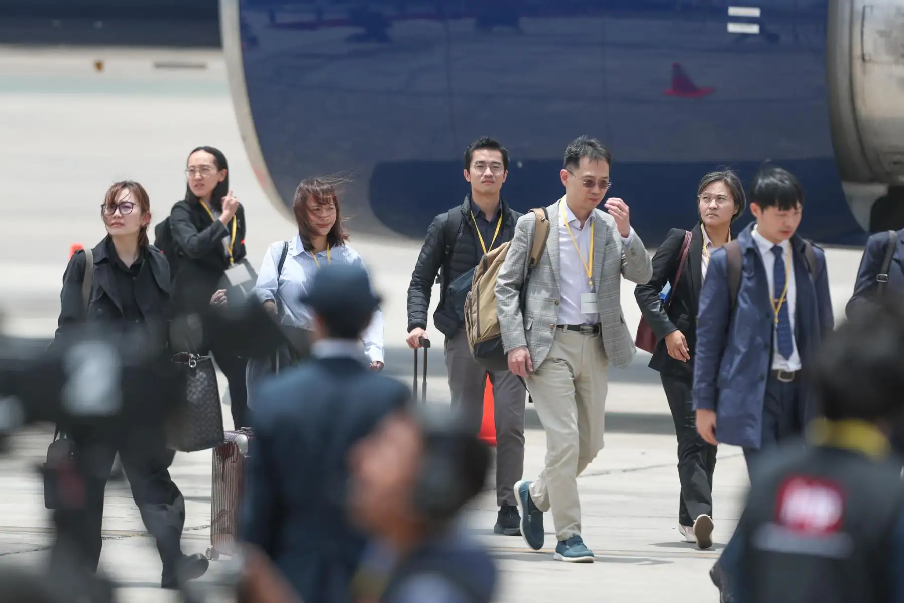 Lin-Hsin-I, representante del líder de Chinese Taipei, llegó al Grupo Aéreo N° 8, donde fue recibido por Augusto Morelli de Relaciones Exteriores.Foto: ANDINA/ Lino Chipana