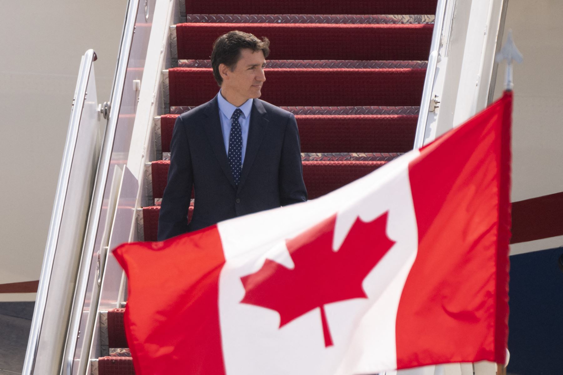 El primer ministro canadiense, Justin Trudeau, llega a la base conjunta Andrews en Maryland el 8 de julio de 2024, antes de la Cumbre de la OTAN de 2024 en Washington, DC. AFP