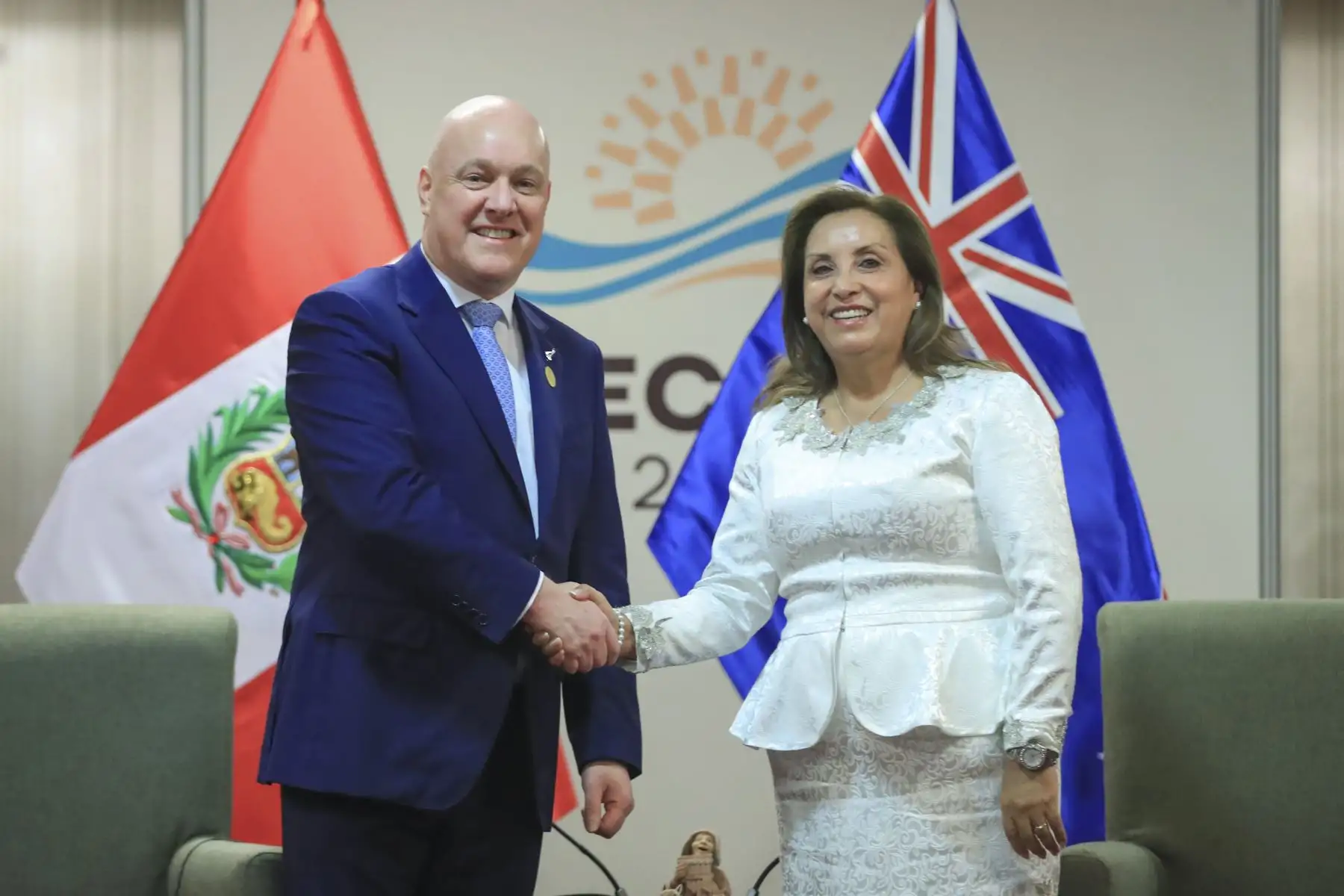 Presidenta Dina Boluarte sostiene reunión bilateral con el primer ministro de Nueva Zelanda, Christopher Luxon.  Foto: ANDINA/Prensa Presidencia