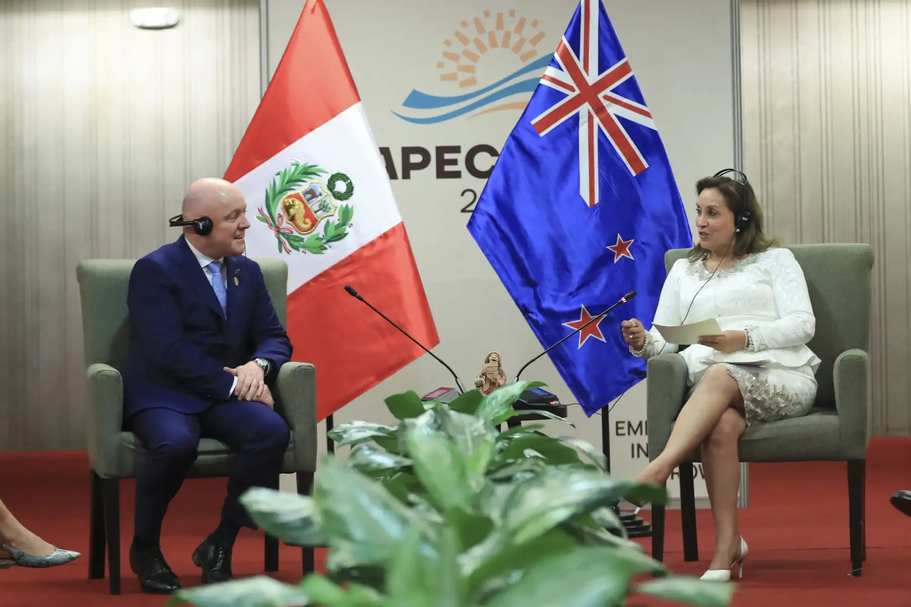 Presidenta Dina Boluarte sostiene reunión bilateral con el primer ministro de Nueva Zelanda, Christopher Luxon.  Foto: ANDINA/Prensa Presidencia