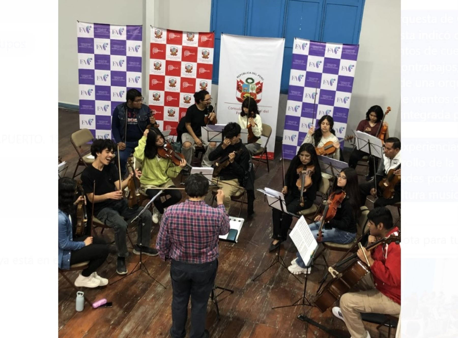 La Orquesta Binacional de Perú y Chile, conformada por músicos de ambos países, ofrecerá su primer concierto en la ciudad de Tacna este sábado 16 de noviembre. ANDINA/Difusión