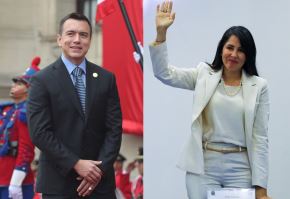 El presidente de Ecuador, Daniel Noboa, y la candidata presidencial del correísmo, Luisa González. Foto: EFE