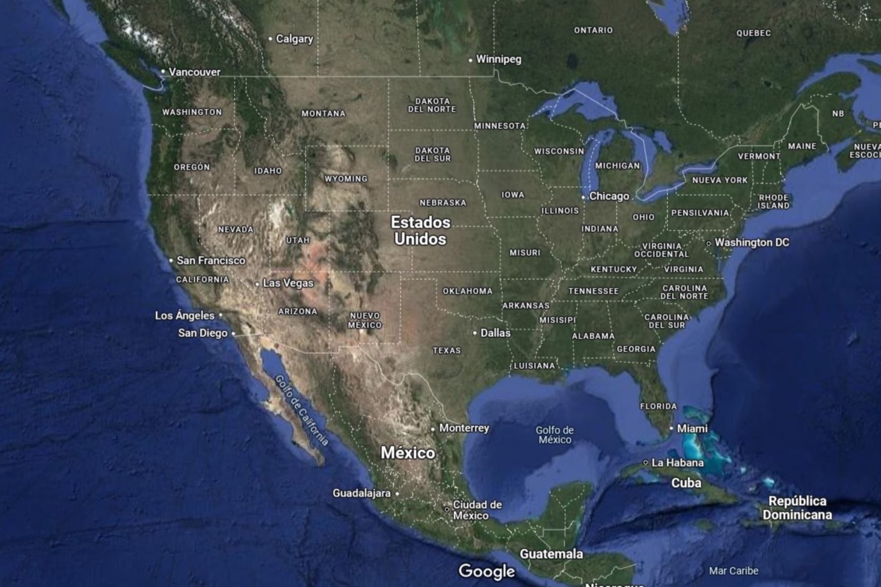 Mapa de Estados Unidos. La costa oeste se verá afectada por un 