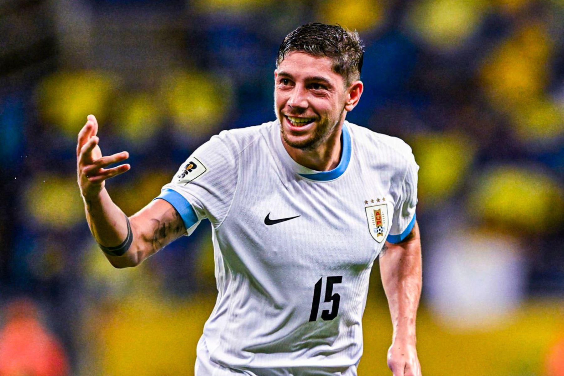 Federico Valverde celebrando su anotación a Brasil