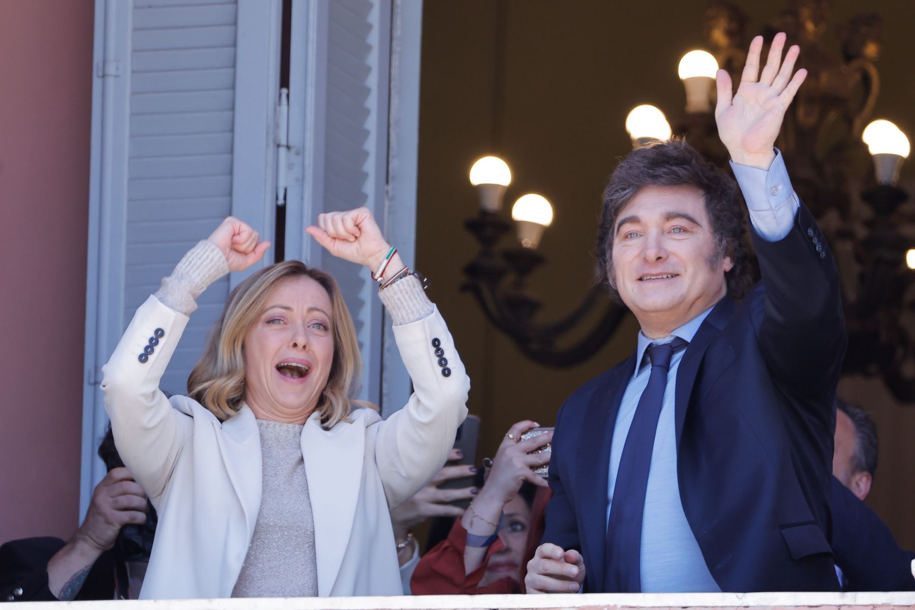 La primera ministra Giorgia Meloni (Italia) fue recibida por el presidente Javier Milei en la Casa Rosada, Argentina. Foto: EFE.