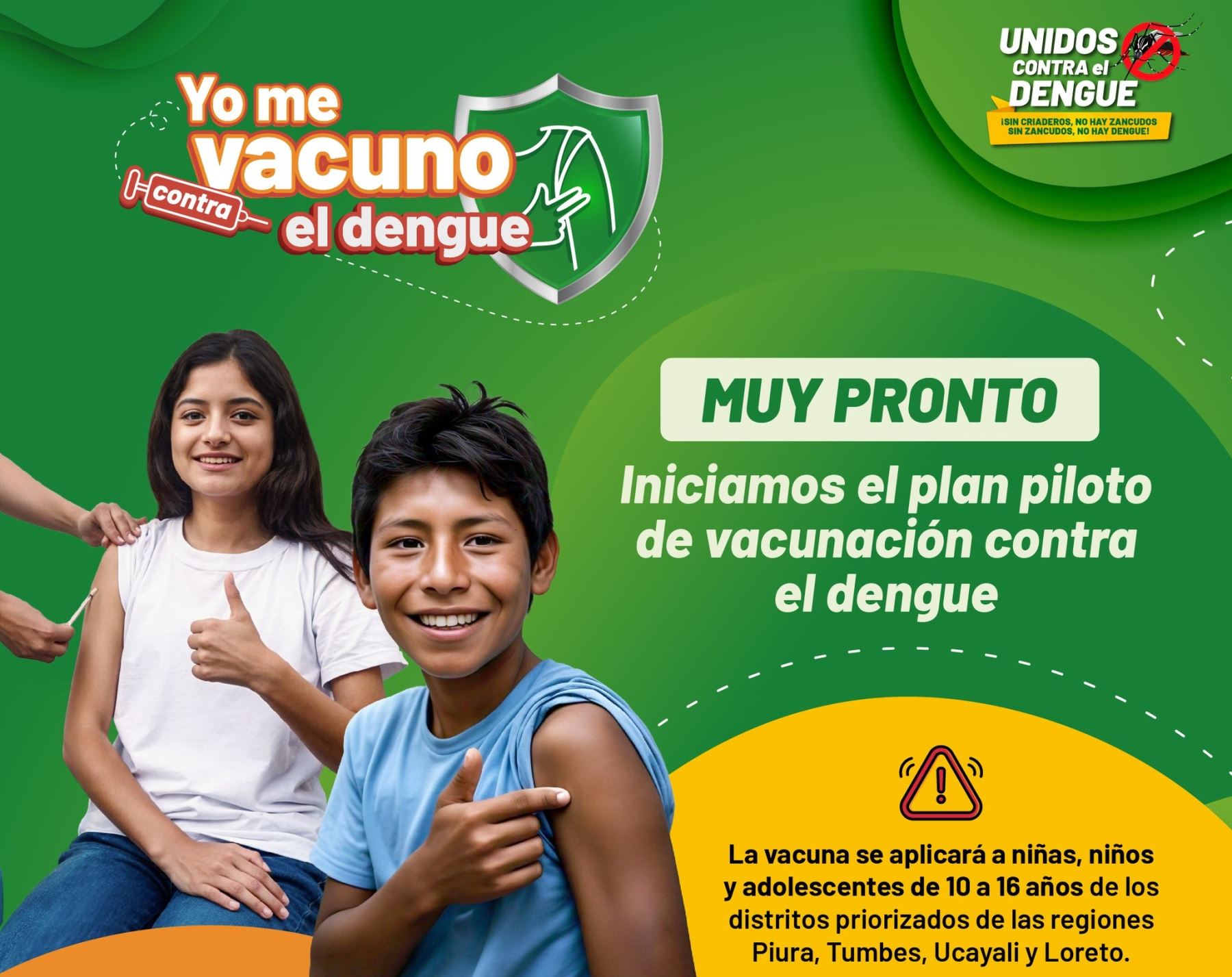 Desde este sábado 23 de noviembre el Minsa aplicará la vacuna contra el dengue a niños y adolescentes de 10 a 16 años de cuatro regiones del país.