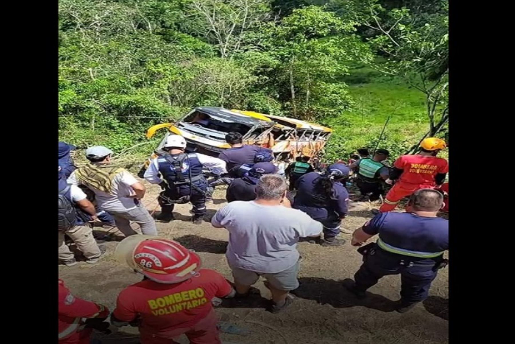 El ómnibus de la empresa de transporte Móvil Bus SAC se despistó y cayó a un abismo, tras chocar con una furgoneta.