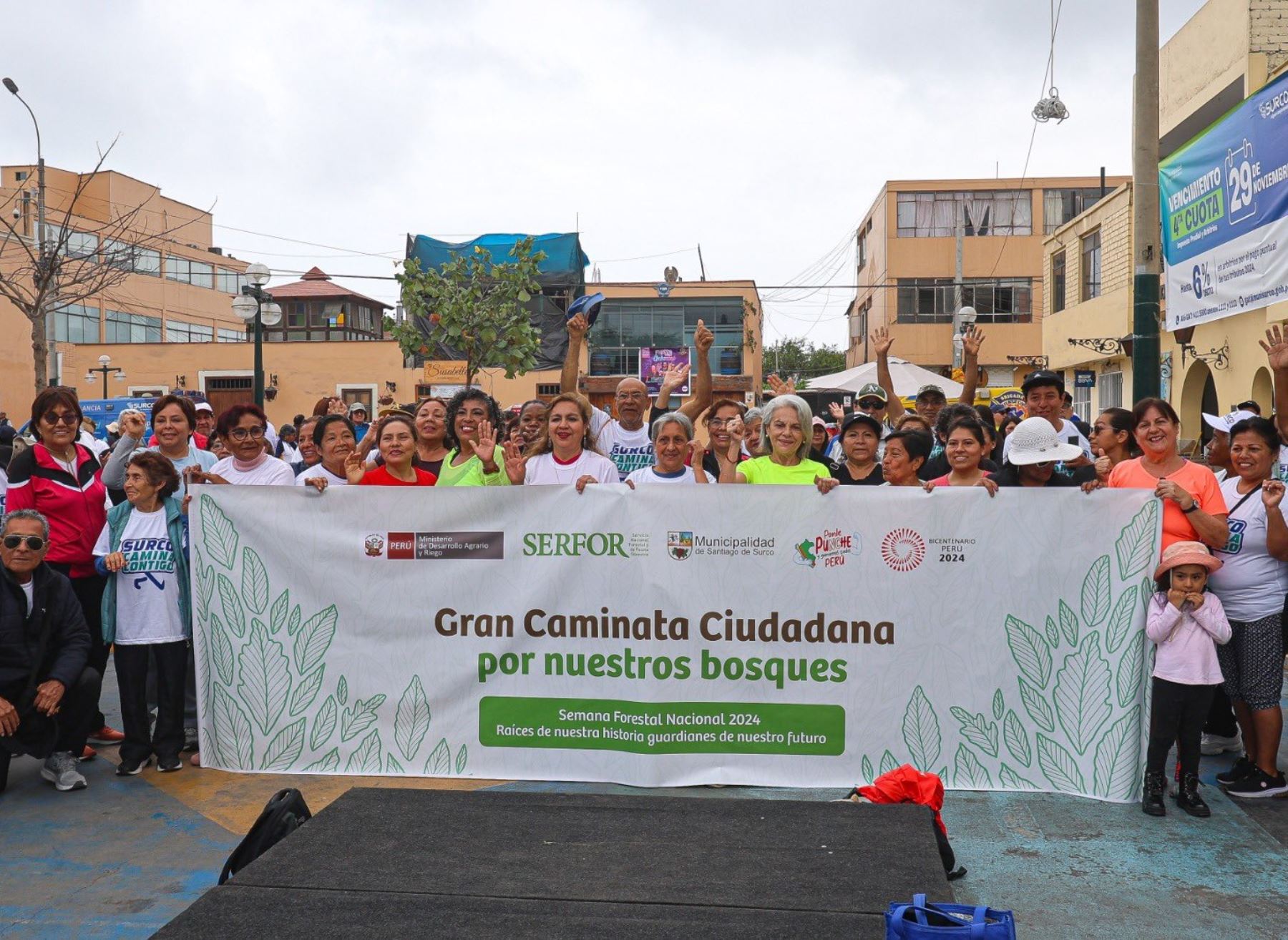 Pobladores y autoridades participaron de una caminata en apoyo a la conservación de los bosques y un llamado a la acción por la conservación que se realizó en el distrito de Surco en el marco de la Semana Forestal Nacional. ANDINA/Difusión