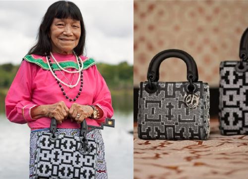 La casa de modas Dior presenta una nueva colección de su clásico bolso Lady Dior que ahora incluye una línea inspirada en motivos del arte kené diseñadas por la artista shipibo-conibo Sara Flores. Foto: Casa Dior