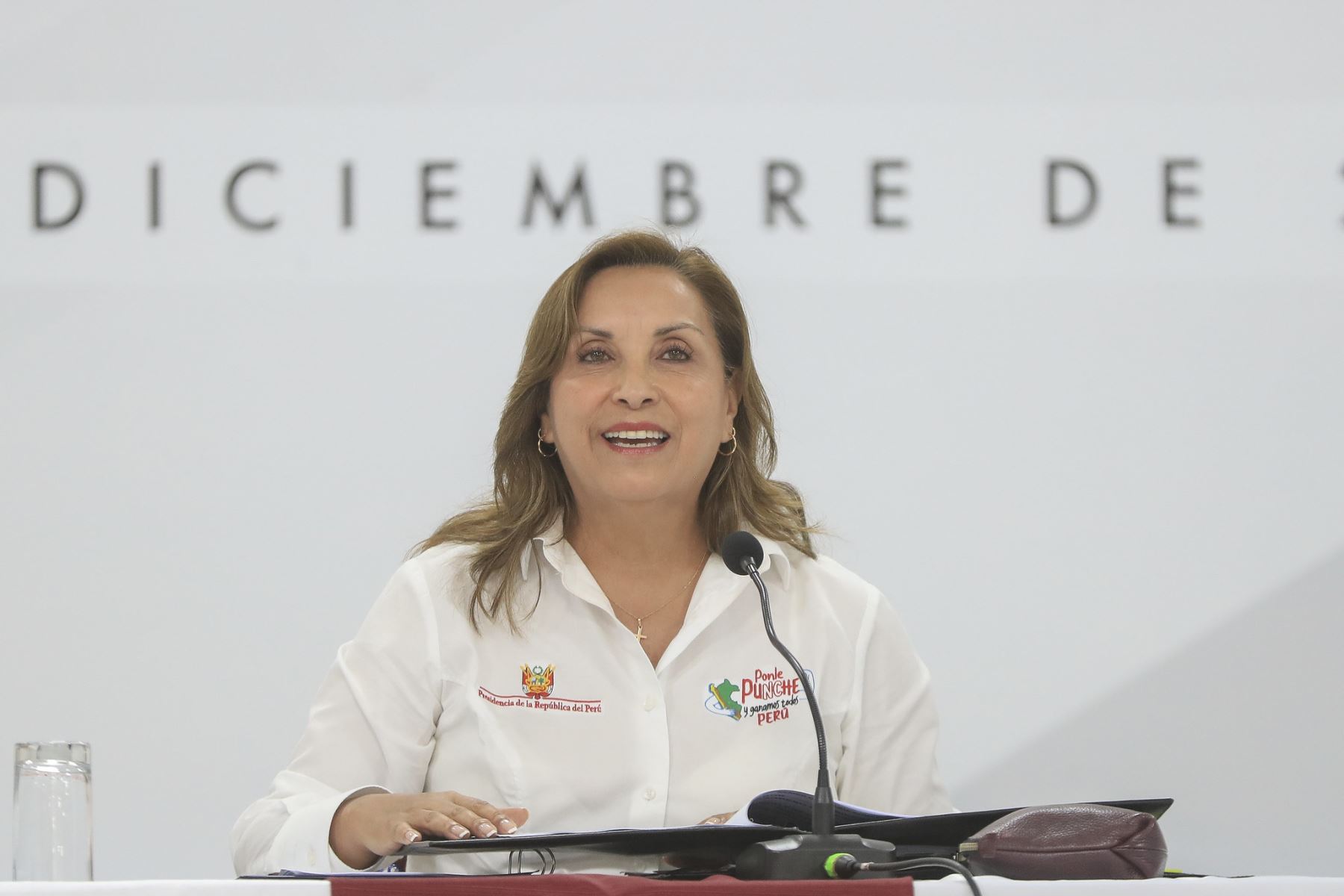 Presidenta Dina Ercilia Boluarte, durante la inauguración de la IV Sesión Ordinaria del Consejo Nacional de Seguridad Ciudadana - Conasec, en Tarapoto. Foto: ANDINA/Prensa Presidencia